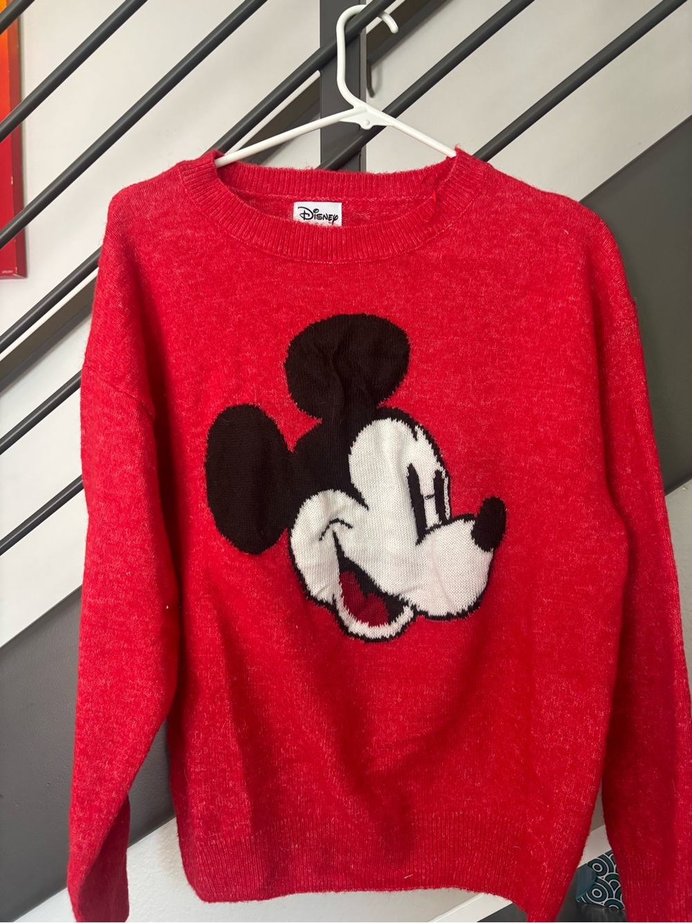 Disney Red Crewneck Sweater with Mickey Mouse Graphic